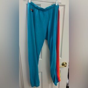 Aviator Nation stripe sweatpants - neon blue - neon rainbow